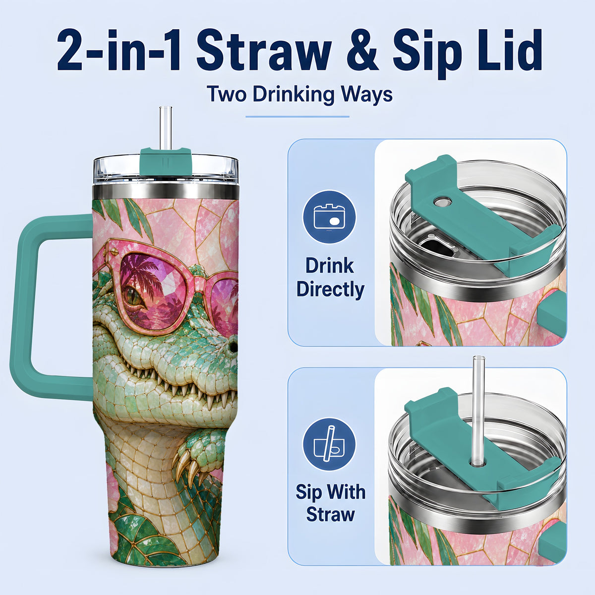 #pl[40oz|Green] Sunglasses Alligator 40oz Tumbler, Tropical Stainless Steel Drinkware