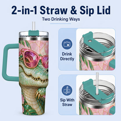 #pl[40oz|Green] Sunglasses Alligator 40oz Tumbler, Tropical Stainless Steel Drinkware