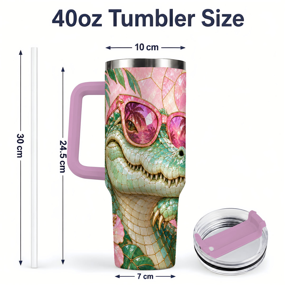 #pl[40oz|Pink] Sunglasses Alligator 40oz Tumbler, Tropical Stainless Steel Drinkware
