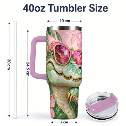#pl[40oz|Pink] Sunglasses Alligator 40oz Tumbler, Tropical Stainless Steel Drinkware