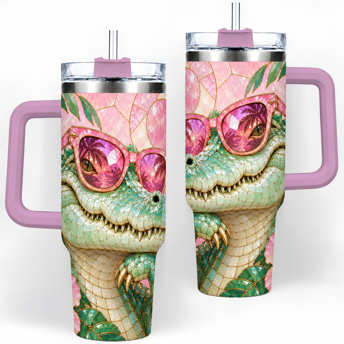 #pl[40oz|Pink] Sunglasses Alligator 40oz Tumbler, Tropical Stainless Steel Drinkware