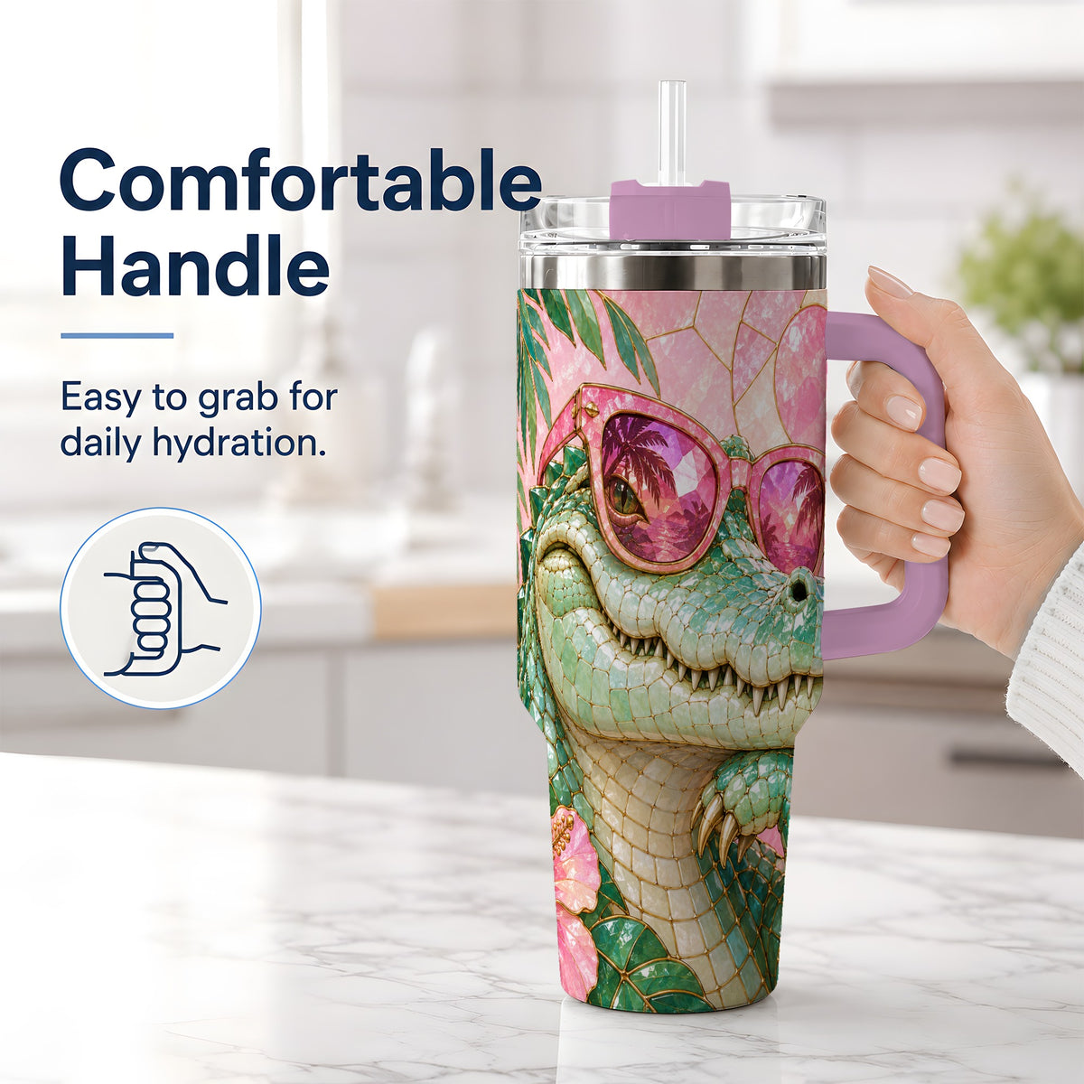 #pl[40oz|Pink] Sunglasses Alligator 40oz Tumbler, Tropical Stainless Steel Drinkware
