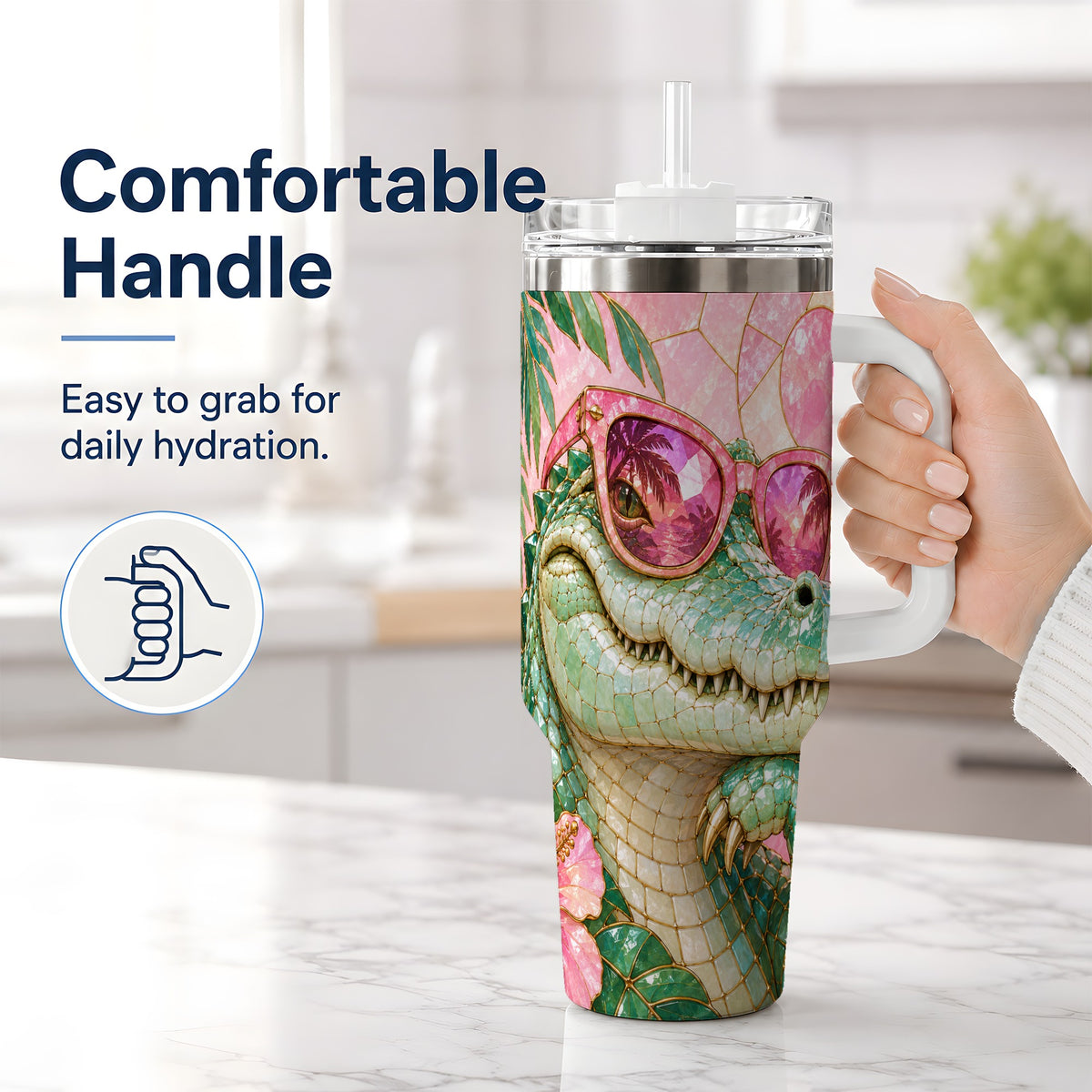#pl[40oz|White] Sunglasses Alligator 40oz Tumbler, Tropical Stainless Steel Drinkware