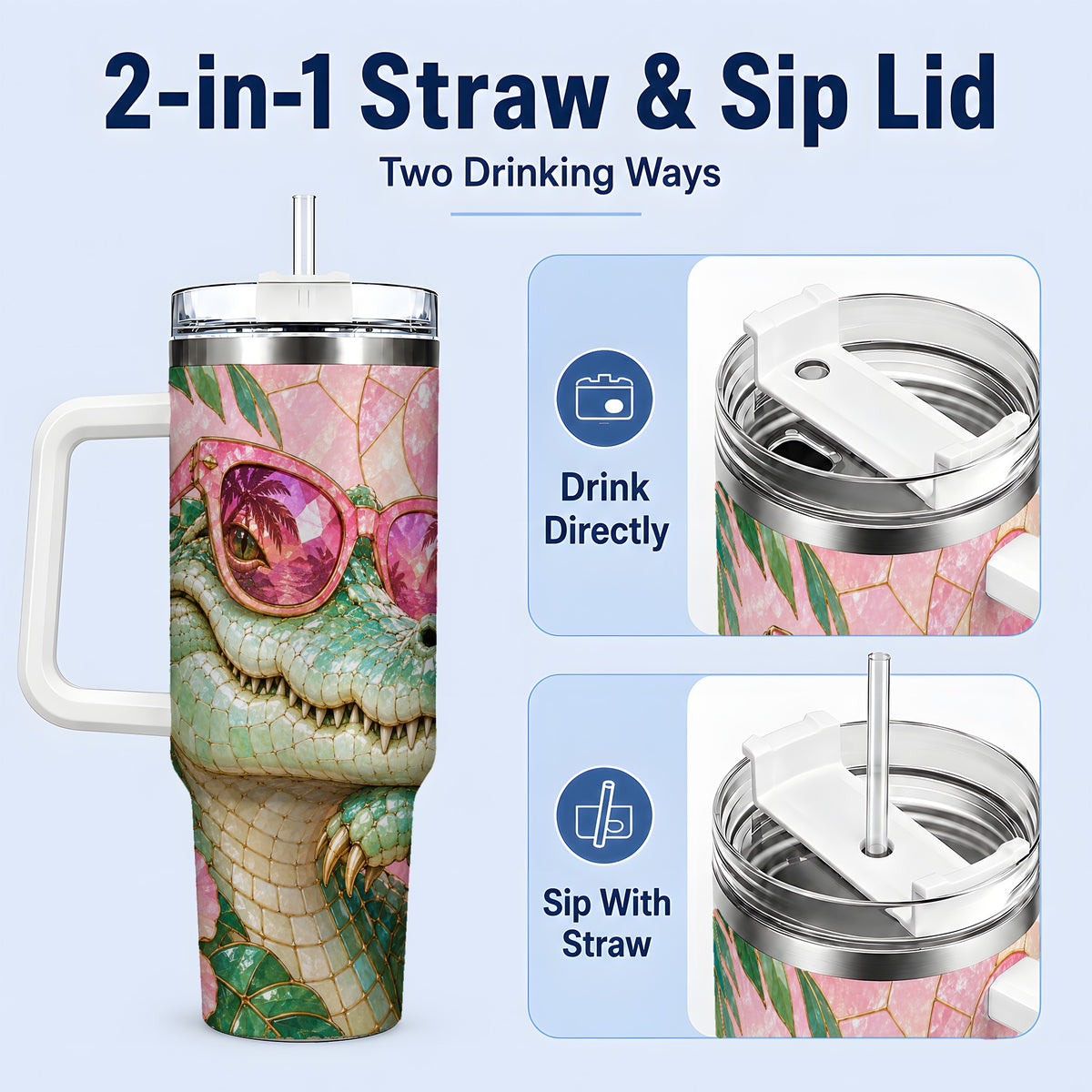 #pl[40oz|White] Sunglasses Alligator 40oz Tumbler, Tropical Stainless Steel Drinkware