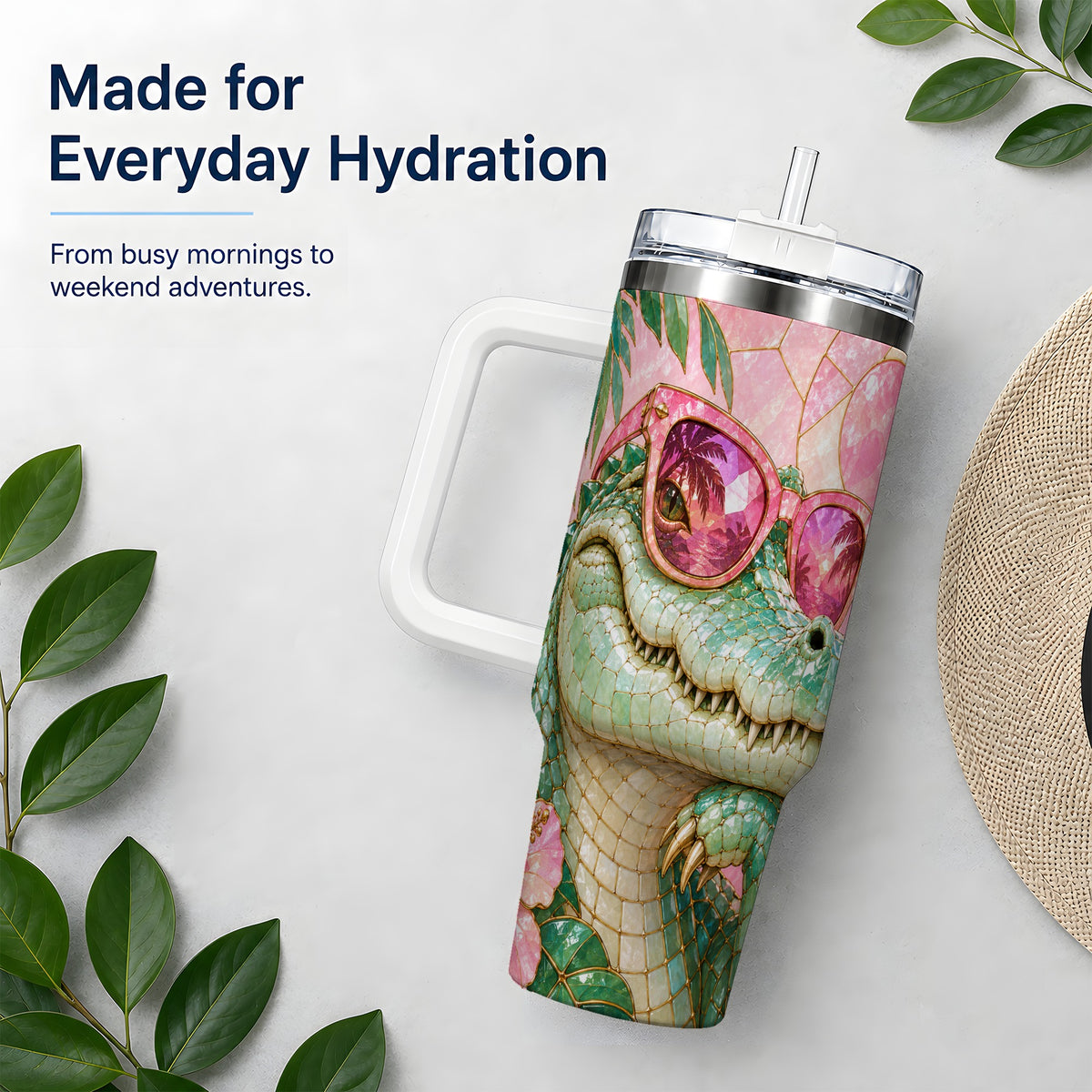 Sunglasses Alligator 40oz Tumbler, Tropical Stainless Steel Drinkware