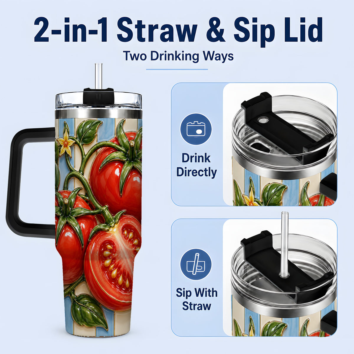 #pl[40oz|Black] Tomato Garden 40oz Tumbler, Stainless Steel Drinkware for Garden Fans