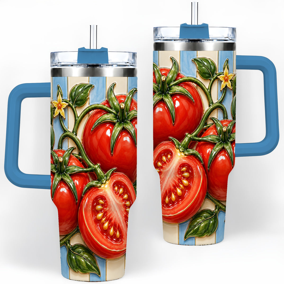 #pl[40oz|Blue] Tomato Garden 40oz Tumbler, Stainless Steel Drinkware for Garden Fans