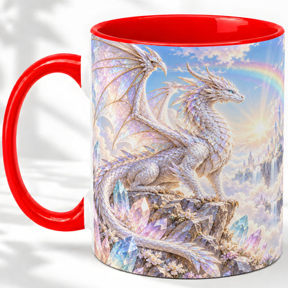 White Crystal Dragon Accent Mug, Mug with Fantasy Artwork