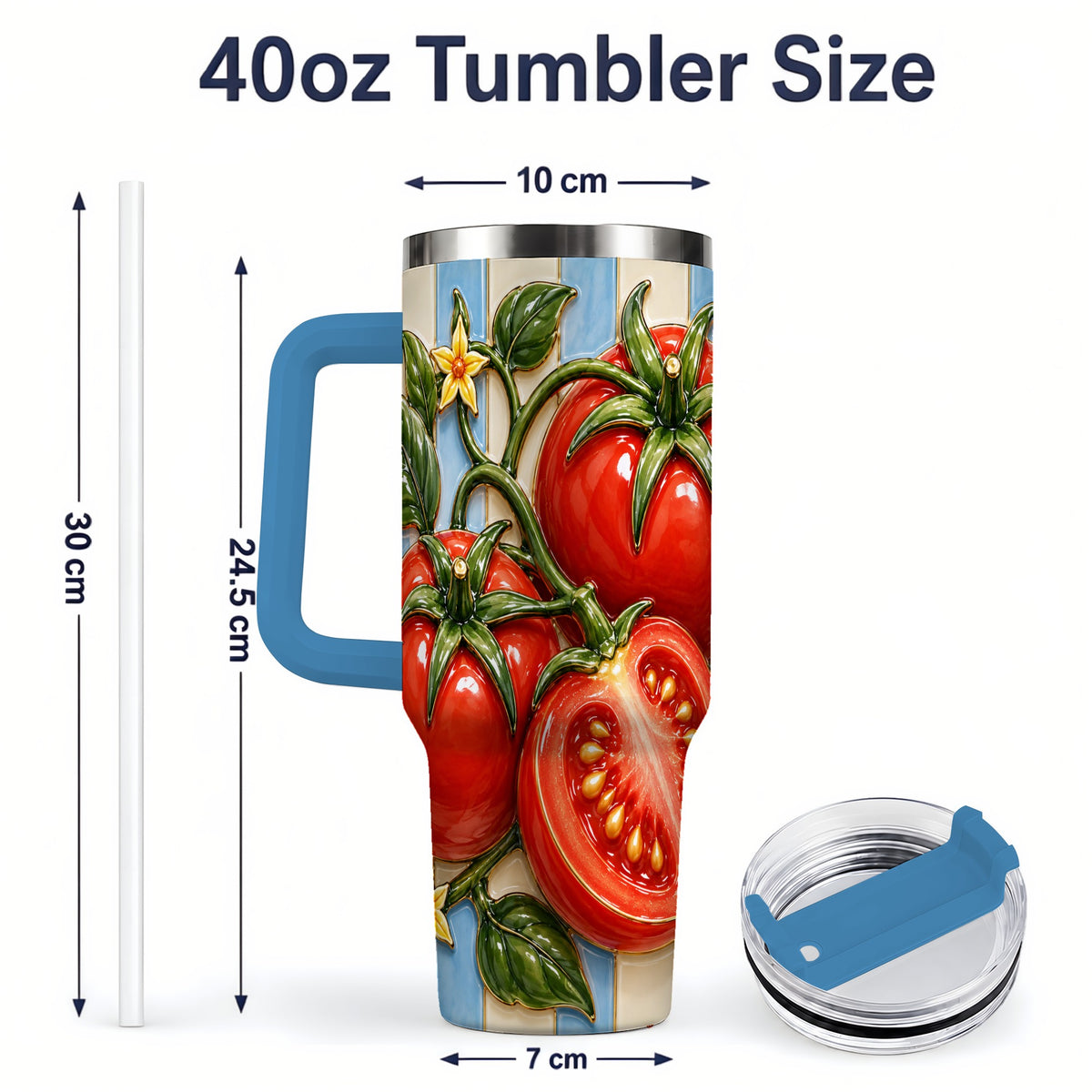 #pl[40oz|Blue] Tomato Garden 40oz Tumbler, Stainless Steel Drinkware for Garden Fans