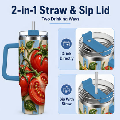 #pl[40oz|Blue] Tomato Garden 40oz Tumbler, Stainless Steel Drinkware for Garden Fans