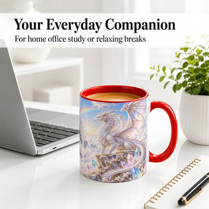 #pl[11oz|Red] White Crystal Dragon Accent Mug, Mug with Fantasy Artwork