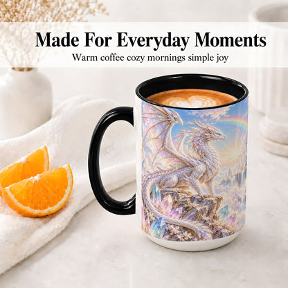 #pl[15oz|Black] White Crystal Dragon Accent Mug, Mug with Fantasy Artwork