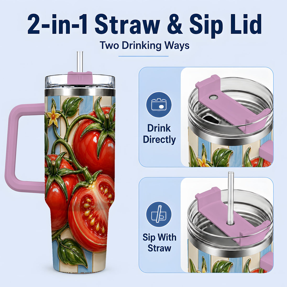 #pl[40oz|Pink] Tomato Garden 40oz Tumbler, Stainless Steel Drinkware for Garden Fans