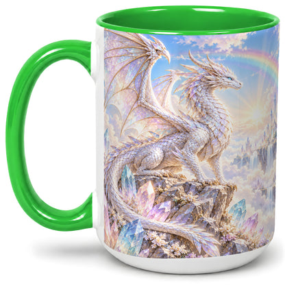 #pl[15oz|Green] White Crystal Dragon Accent Mug, Mug with Fantasy Artwork