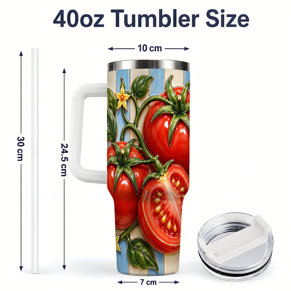 #pl[40oz|White] Tomato Garden 40oz Tumbler, Stainless Steel Drinkware for Garden Fans
