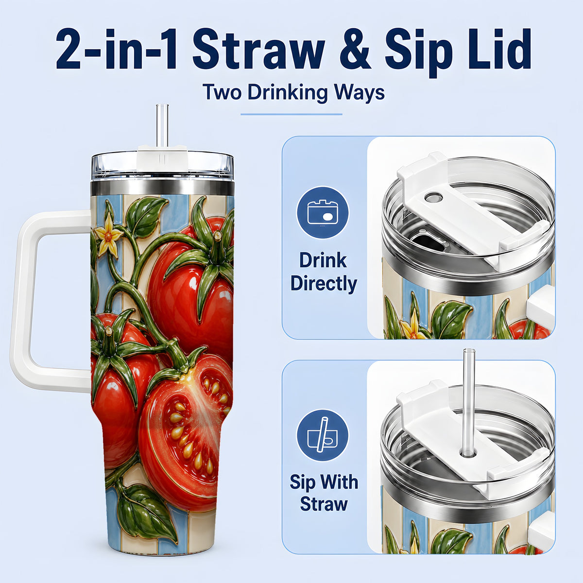 #pl[40oz|White] Tomato Garden 40oz Tumbler, Stainless Steel Drinkware for Garden Fans