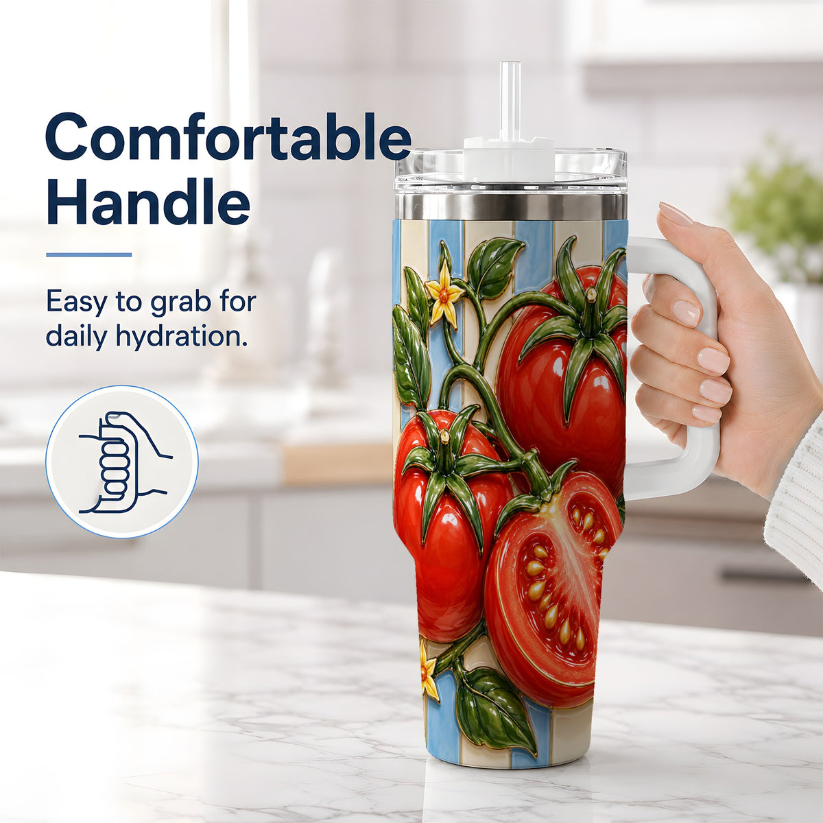 #pl[40oz|White] Tomato Garden 40oz Tumbler, Stainless Steel Drinkware for Garden Fans