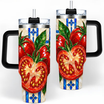 #pl[40oz|Black] Stained Glass Tomato 40oz Tumbler, Stainless Steel Drinkware for Gardeners