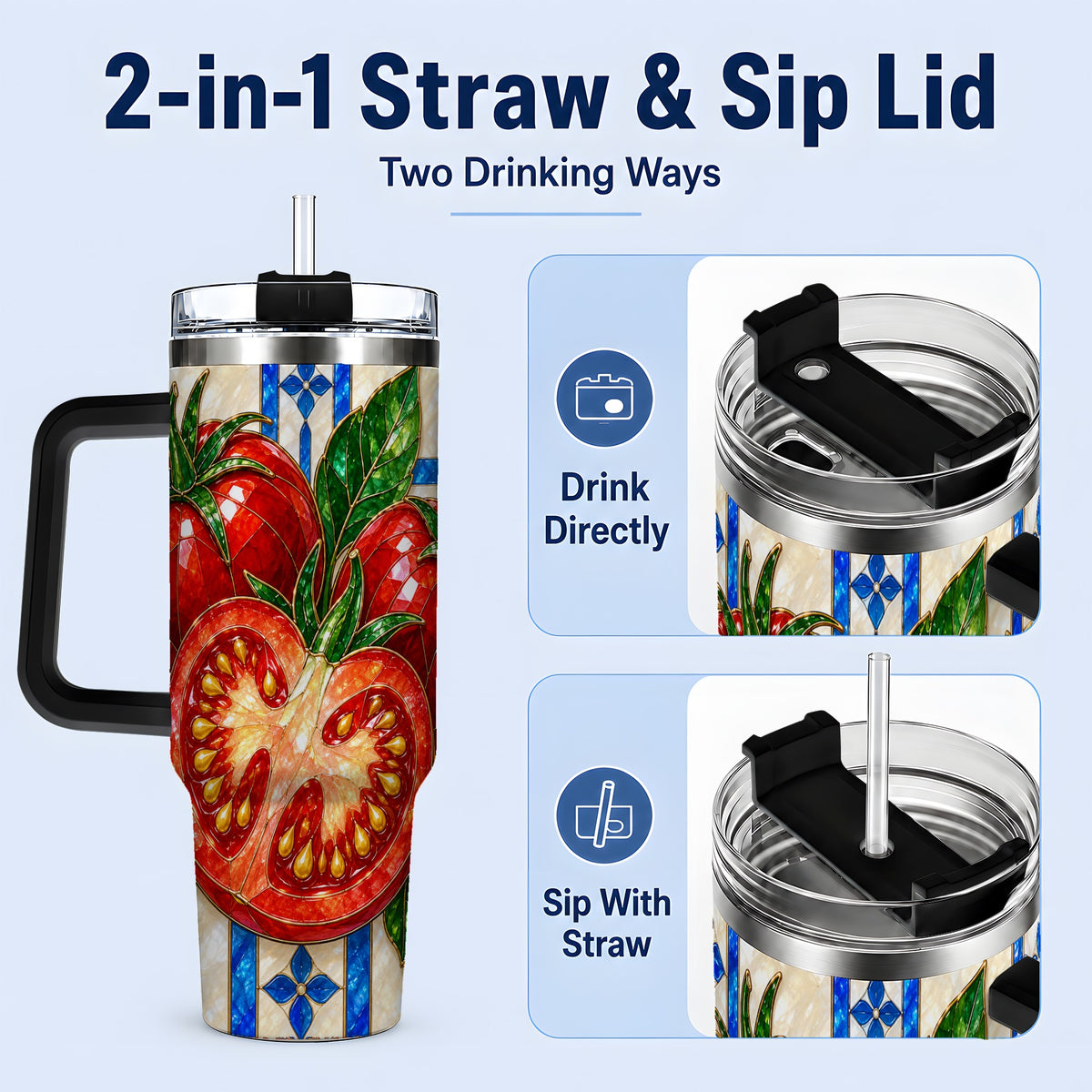 #pl[40oz|Black] Stained Glass Tomato 40oz Tumbler, Stainless Steel Drinkware for Gardeners