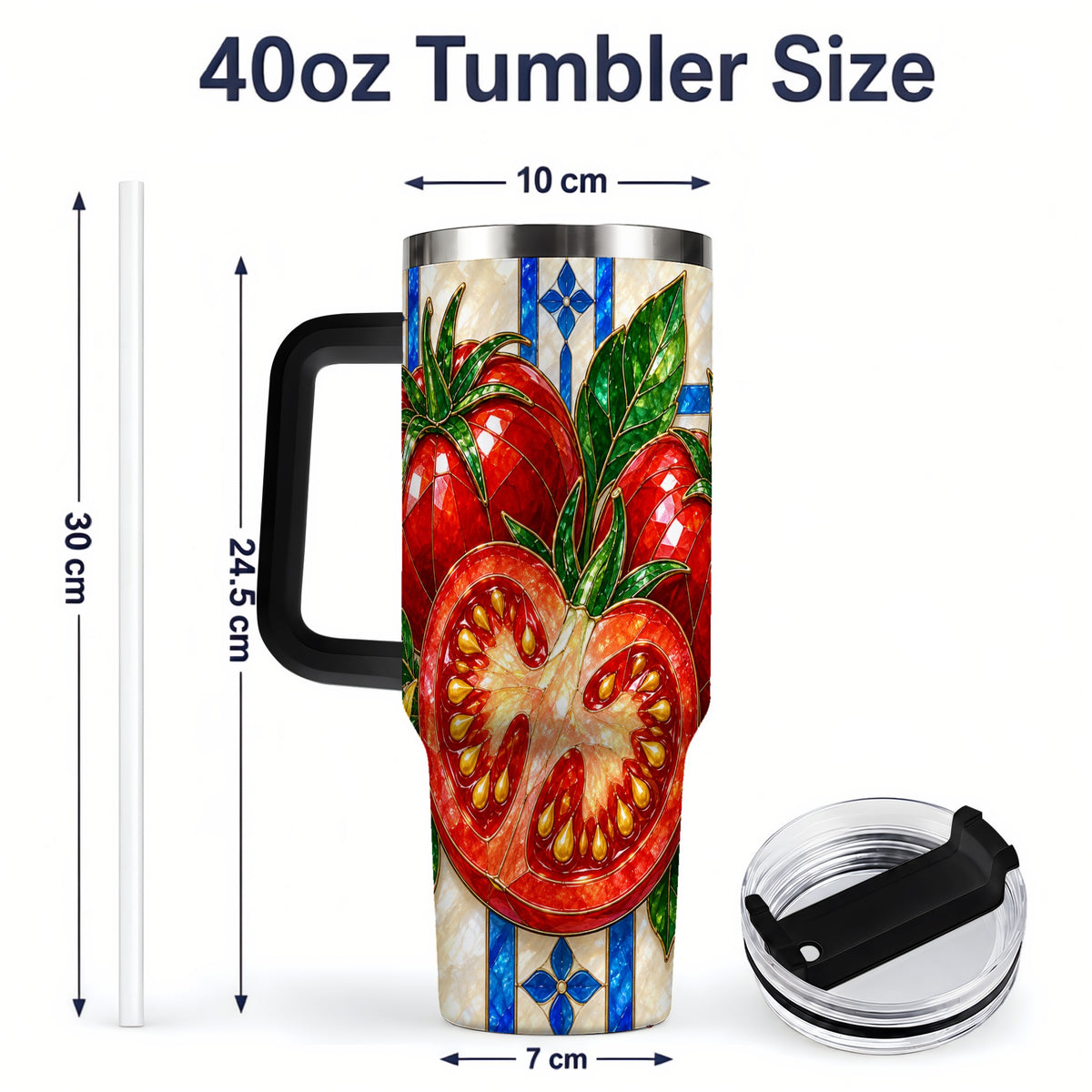 #pl[40oz|Black] Stained Glass Tomato 40oz Tumbler, Stainless Steel Drinkware for Gardeners