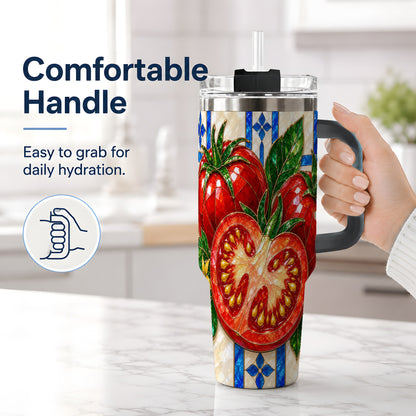 #pl[40oz|Black] Stained Glass Tomato 40oz Tumbler, Stainless Steel Drinkware for Gardeners