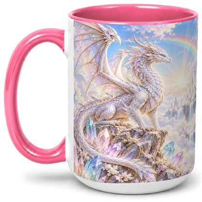 #pl[15oz|Pink] White Crystal Dragon Accent Mug, Mug with Fantasy Artwork