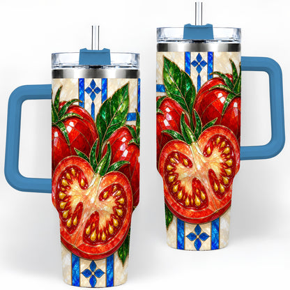 #pl[40oz|Blue] Stained Glass Tomato 40oz Tumbler, Stainless Steel Drinkware for Gardeners
