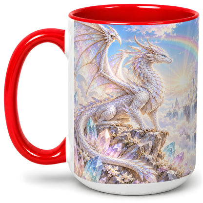 #pl[15oz|Red] White Crystal Dragon Accent Mug, Mug with Fantasy Artwork