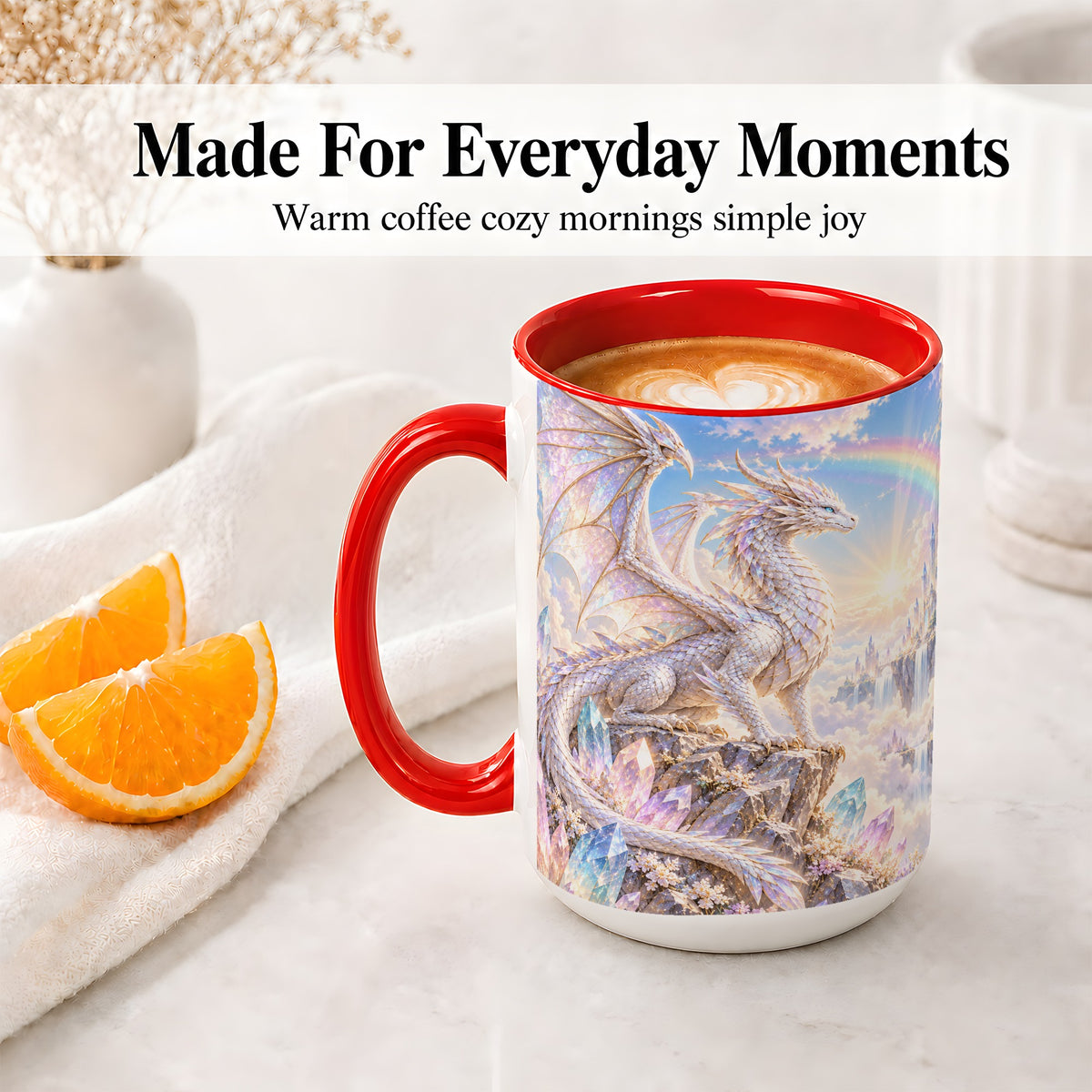 #pl[15oz|Red] White Crystal Dragon Accent Mug, Mug with Fantasy Artwork