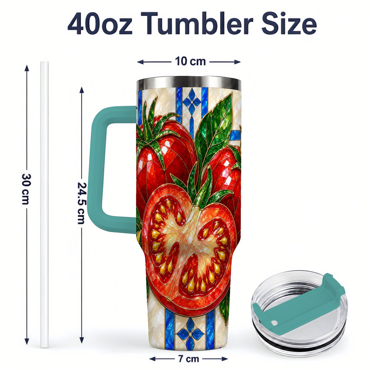 #pl[40oz|Green] Stained Glass Tomato 40oz Tumbler, Stainless Steel Drinkware for Gardeners