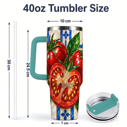 #pl[40oz|Green] Stained Glass Tomato 40oz Tumbler, Stainless Steel Drinkware for Gardeners