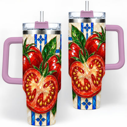 #pl[40oz|Pink] Stained Glass Tomato 40oz Tumbler, Stainless Steel Drinkware for Gardeners