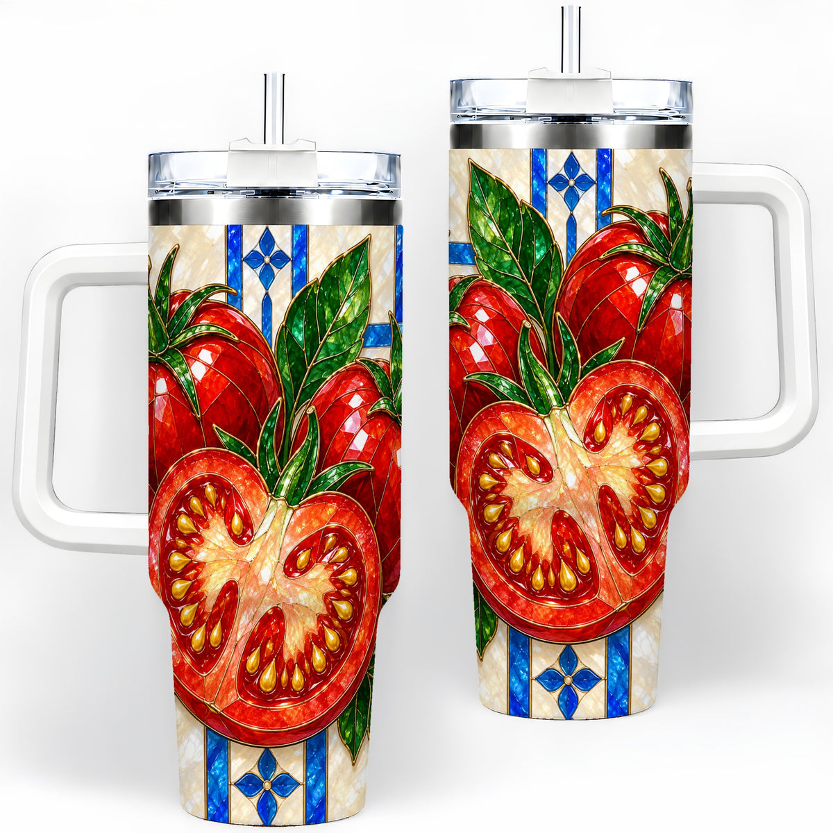Stained Glass Tomato 40oz Tumbler, Stainless Steel Drinkware for Gardeners