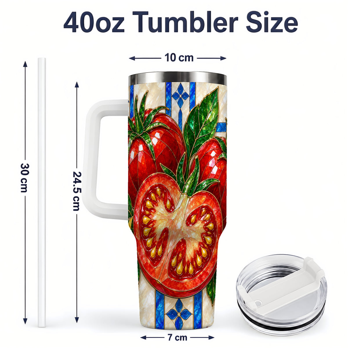 #pl[40oz|White] Stained Glass Tomato 40oz Tumbler, Stainless Steel Drinkware for Gardeners