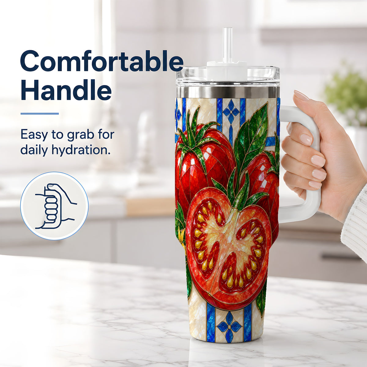 #pl[40oz|White] Stained Glass Tomato 40oz Tumbler, Stainless Steel Drinkware for Gardeners