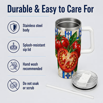 Stained Glass Tomato 40oz Tumbler, Stainless Steel Drinkware for Gardeners