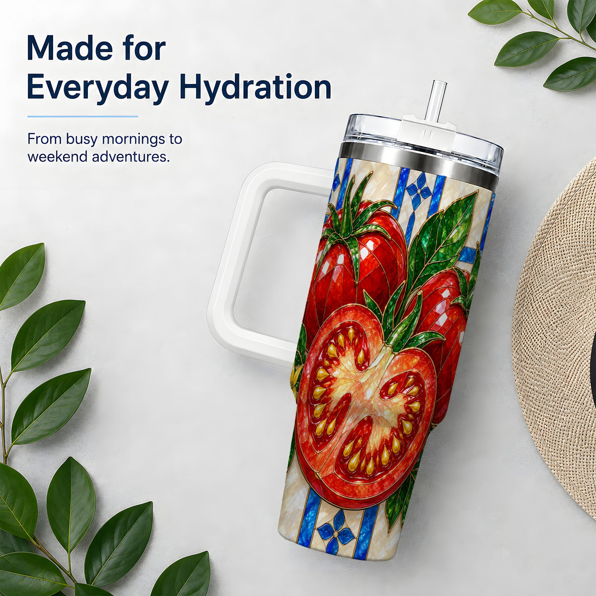 Stained Glass Tomato 40oz Tumbler, Stainless Steel Drinkware for Gardeners