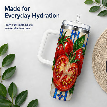 Stained Glass Tomato 40oz Tumbler, Stainless Steel Drinkware for Gardeners