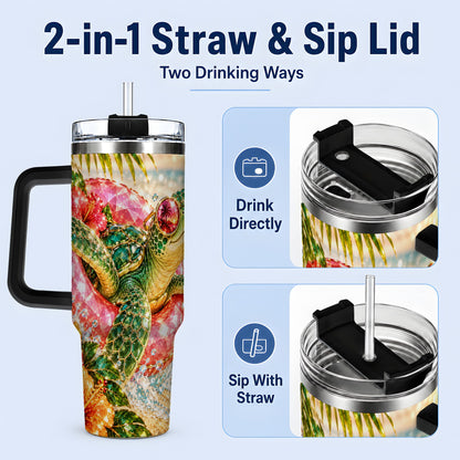 #pl[40oz|Black] Tropical Sea Turtle 40oz Tumbler, Stainless Steel Drinkware for Beach Fans