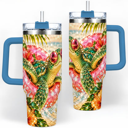#pl[40oz|Blue] Tropical Sea Turtle 40oz Tumbler, Stainless Steel Drinkware for Beach Fans