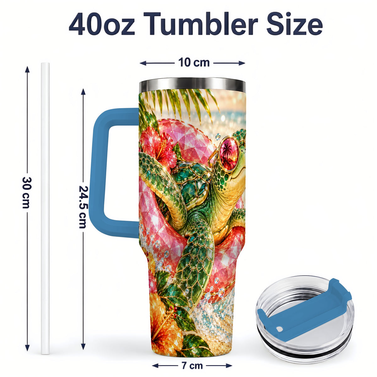 #pl[40oz|Blue] Tropical Sea Turtle 40oz Tumbler, Stainless Steel Drinkware for Beach Fans
