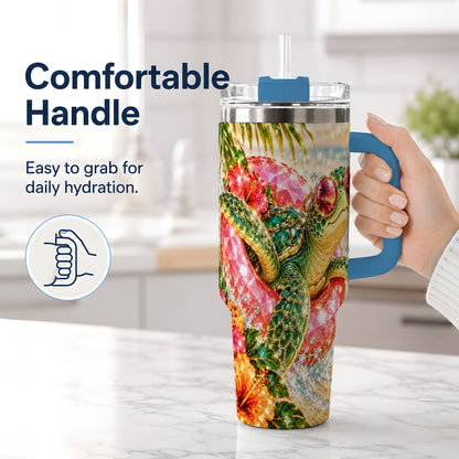 #pl[40oz|Blue] Tropical Sea Turtle 40oz Tumbler, Stainless Steel Drinkware for Beach Fans