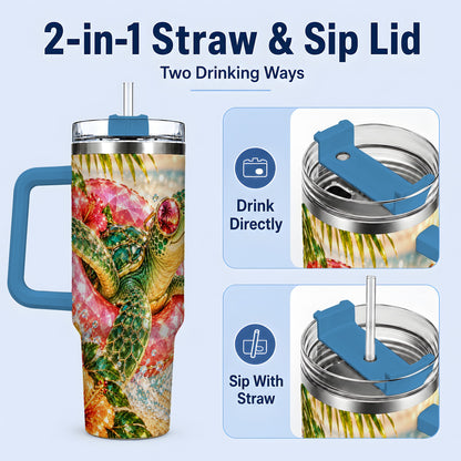 #pl[40oz|Blue] Tropical Sea Turtle 40oz Tumbler, Stainless Steel Drinkware for Beach Fans