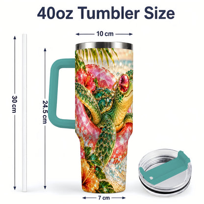 #pl[40oz|Green] Tropical Sea Turtle 40oz Tumbler, Stainless Steel Drinkware for Beach Fans