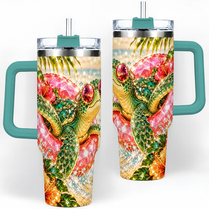 #pl[40oz|Green] Tropical Sea Turtle 40oz Tumbler, Stainless Steel Drinkware for Beach Fans