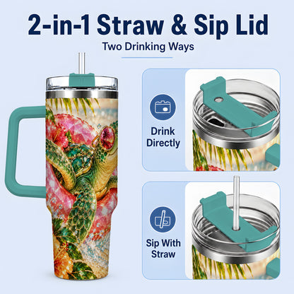 #pl[40oz|Green] Tropical Sea Turtle 40oz Tumbler, Stainless Steel Drinkware for Beach Fans
