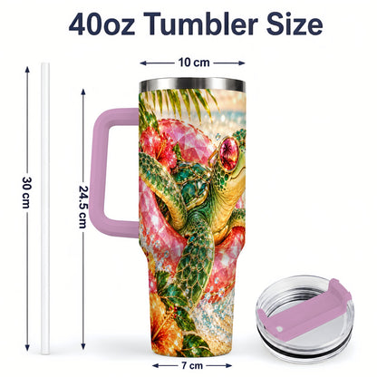 #pl[40oz|Pink] Tropical Sea Turtle 40oz Tumbler, Stainless Steel Drinkware for Beach Fans