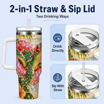 #pl[40oz|White] Tropical Sea Turtle 40oz Tumbler, Stainless Steel Drinkware for Beach Fans
