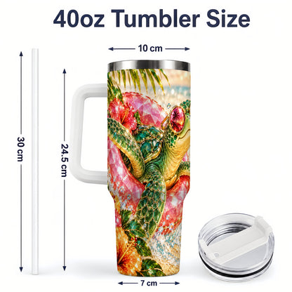 #pl[40oz|White] Tropical Sea Turtle 40oz Tumbler, Stainless Steel Drinkware for Beach Fans