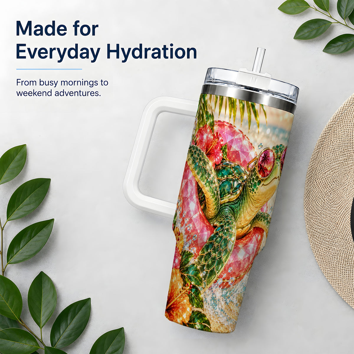 Tropical Sea Turtle 40oz Tumbler, Stainless Steel Drinkware for Beach Fans